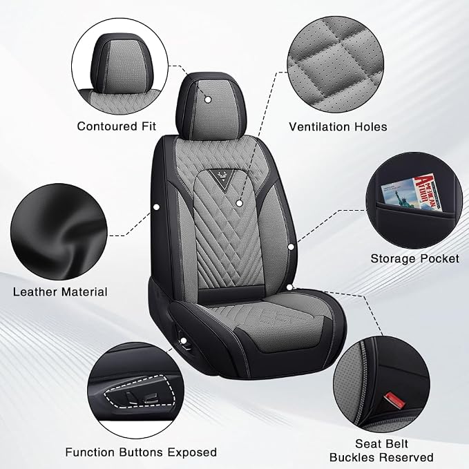 Fit for Toyota RAV4 Hybrid Seat Covers 2016-2026, Premium Leather, 360° Full Protection, Thick Padding & Memory Foam, Waterproof & Stain-Resistant Car Seat Cover Front Set (2 Seat,Black&Gray)