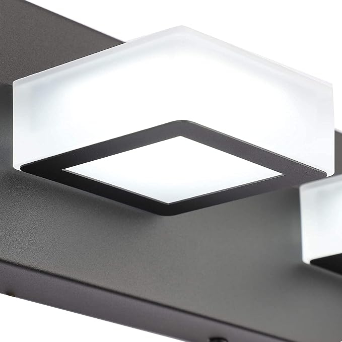 Ralbay 6 Lights LED Modern Dimmable Matte Black Vanity Light Acrylic Modern Vanity Wall Light Over Mirror Dimmable Bathroom Vanity Lighting Fixtures 6000K Cool White Light