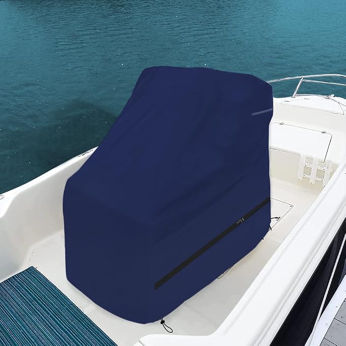 600D Fade and Tear Resistant Boat Center Console Cover,Heavy-Duty Waterproof and UV Protection Trailerable Boat Console Cover with Windproof Strap, Navy (Large Size up to 30"L X 40"W X 44"H)