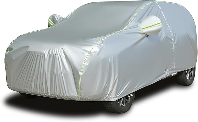 Tecoom SUV Car Cover Waterproof All Weather, Outdoor & Indoor Full Exterior Windproof UV Sun Rain Snow Hail Protection Covers with Zipper Door & Lock, Fit for SUV 206-215 Inches