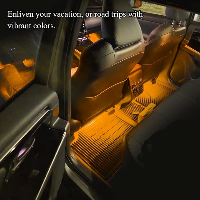 Car LED Strip Light, Car Interior Lights, 12V 24 LED Auto Under Dash Atmosphere Lights with USB Port, Auto Atmosphere Under Dash Lighting Kit for Vehicles (Orange, USB)