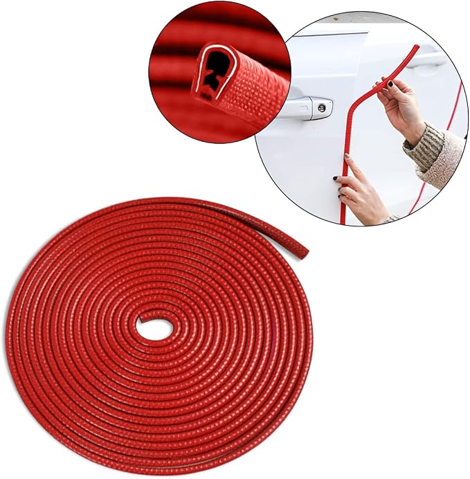 Car Door Protector Edge Guards, Universal Rubber Seal U Shape Car Door Protection, Aluminum Boat Edge Trim Guards No Glue Required, Exterior Accessories Fit for Most Cars, Sedans, SUV (Red/10FT) | Universal fit, most cars/SUVs/trucks, rubber seal, pres...
