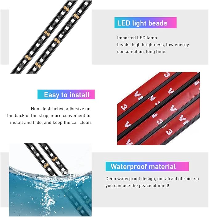 Ohleats Car LED Strip Light, 48 LED RGB Auto Interior Atmosphere Lights, Cigarette Lighter Under Dash Ambient Night Light, Interior Lamp Lighting Kit (Ice Blue, USB)
