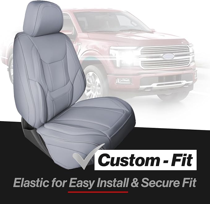 Coverland Custom Truck Car Seat Covers Front Seats for [2019-2026 GMC Sierra 1500 Crew Cab Front Bucket Seats Rear 40/60 Split Cushion] - Protector Water Resistant Leather Seat Cushion [Front-Gray]