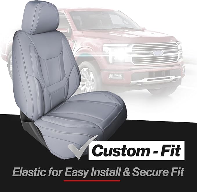 Coverland Custom Truck Car Seat Covers Front Seats for [2004-2008 F150 Super Cab] - Protector Car Seat Cover Water Resistant Leather Memory Form Back Support Seat Cushion [Front-Gray]