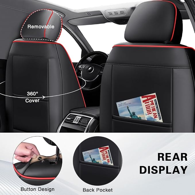 Fit for Toyota Avalon Seat Covers 2001-2026,Premium Leather, 360° Full Protection, Thick Padding & Memory Foam, Waterproof & Stain-Resistant Car Seat Cover Front Set (2 Seat,Black&Red)