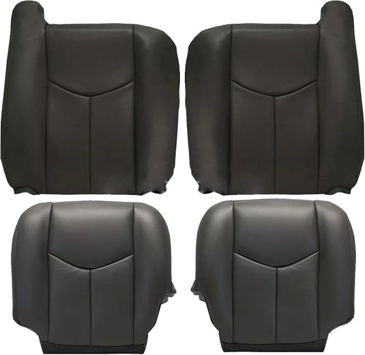 SecosAutoparts Driver & Passenger Bottom & Top Lean Back Dark Gray Without Seat Armrest Leather Seat Cover Compatible With Chevy Silverado Avalanche Tahoe Suburban GMC Sierra Yukon 2003 2004 2005 2006