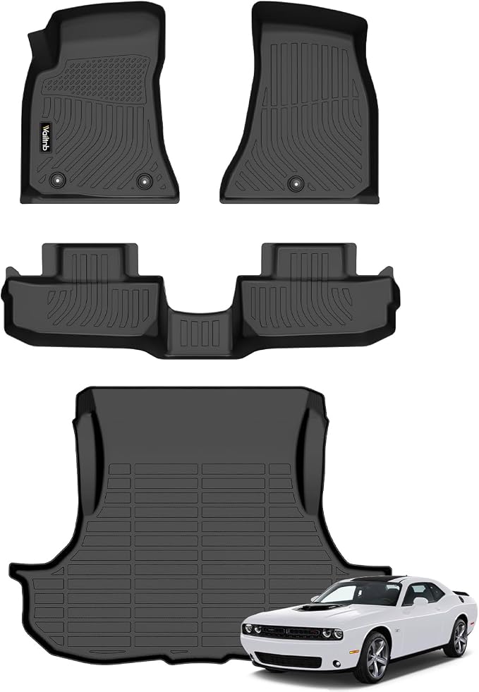Wailtnb- for Dodge Challenger 2015-2023 RWD Floor Mat Cargo Liner All Weather Floor Liner Car Mat for Challenger RWD Custom Fit Automotive Full Set Accessories