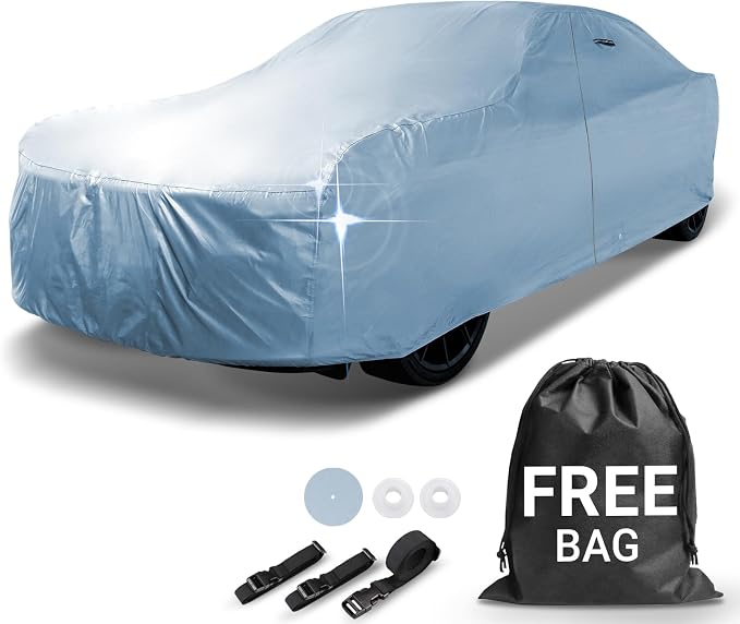 iCarCover 18-Layers Premium Universal Fit Car Cover Waterproof All Weather Sun Rain Snow UV Protection Outdoor Indoor Full Exterior Car Covers for Automobiles Sedan Hatch Coupe Fit for 194-198 inch