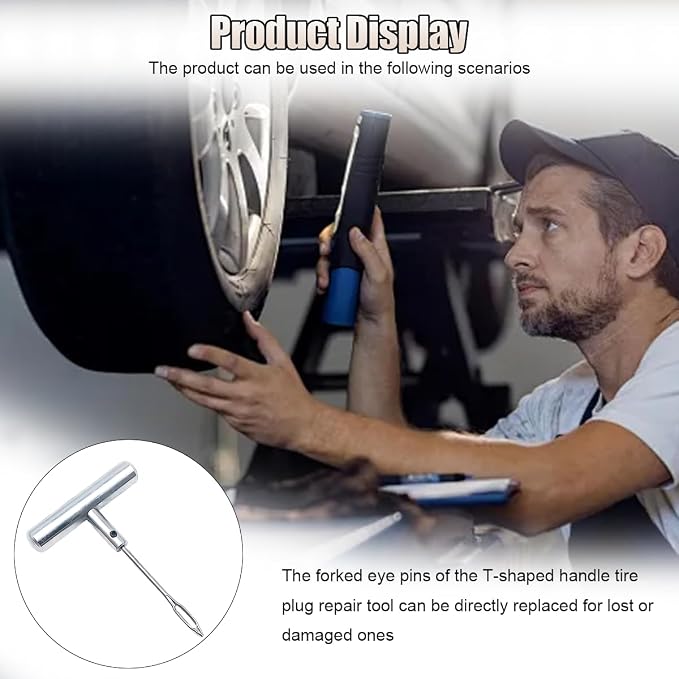 ZIMISI Car Tire Repair Tool, 4.33'' Flat Metal Split Eye Needles, T-Handle Car Tire Plug Kit, Heavy Duty Tire Puncture Spikes, Tire Patch Repair Tool for Cars, Motorcycles, Trucks (10PCS)