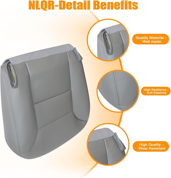 NLQR Driver and Passenger Side Bottom & Back Seat Covers Replacement Leather Gray Compatible with Chevy Silverado Tahoe Suburban GMC Sierra Yukon 1995 1996 1997 1998 1999
