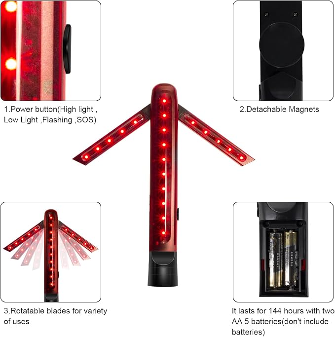 BBMi Traffic Wand, Red Arrow LED Traffic Safety Baton, Detachable Magnetic Signal Emergency Road Flares, Expandable Blade Hand-held LED Warning Light, Four Flashing Modes.