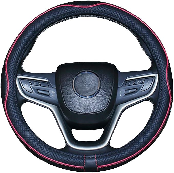 Mayco Bell Small Size Steering Wheel Cover Anti-Slip,Safety,Soft,Breathable,Durable,Full Surround,Comfortable Grip Microfiber Leather (14-14.25 inch,Black Red)