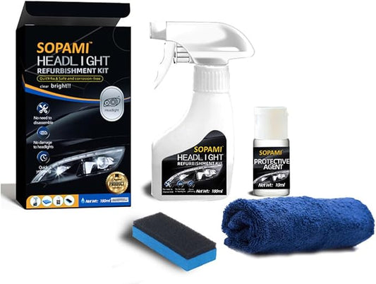 SOPAMI Automotive Headlight Restoration Kit - 6.09Fl Oz | Oxidized and Yellowed Automotive Headlamps Blurring Enhanced Crystallization Coating Refurbisher,Maximum Gloss & Shine