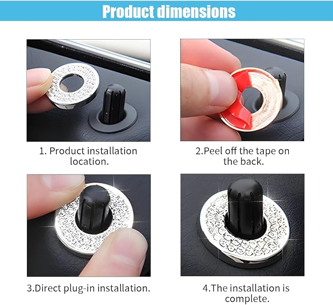 JOYCOURT 4Pack Bling Car Inner Door Lock Pull Stickers, Black | Rhinestone Bling Car Pull Rod Bolt Decoration Cover Interior Car Accessories, for Mercedes-Benz A/B/C/E Class GLC GLA GLK GLA