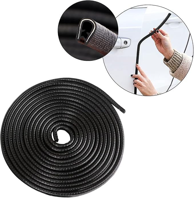 Car Door Edge Guards, 16Ft Universal Rubber Seal Protector U Shape Edge Trim Car Door Edge Protection for Most Car, Aluminum Boat Edge Guards (Black/16FT) | Universal fit, most cars/SUVs/trucks, rubber seal, press-on channel, no glue, check thick strip...