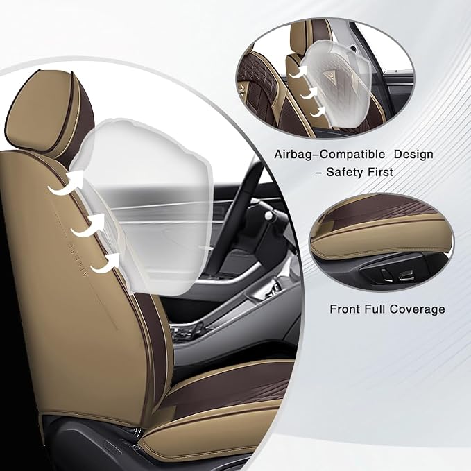 Fit for Toyota Prius Seat Covers 2001-2026,Premium Leather, 360° Full Protection, Thick Padding & Memory Foam, Waterproof & Stain-Resistant Car Seat Cover Full Set (5 Seat,Brown&Beige)