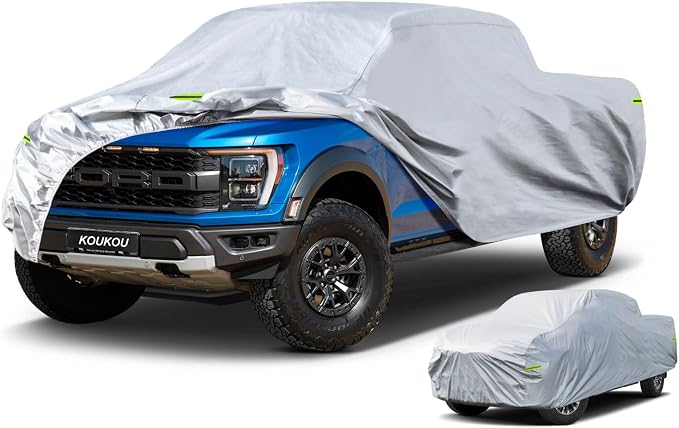 KouKou Truck Cover Waterproof All Weather, 6 Layers Full Pickup Outdoor Cover Length up to 232 inches,Universal Fit Toyota Tacoma, Chevy Silverado, GMC Sierra, Dodge Dakota etc.