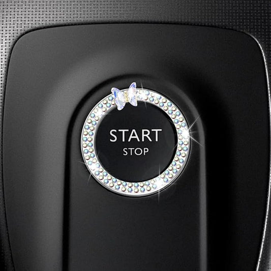 Bling Butterfly Car Engine Push Start Button Ring Sticker (Color) | Crystal Rhinestone Auto Key Ignition Knob Ring Emblem, Sparkling Auto Interior Decoration Accessories for Women