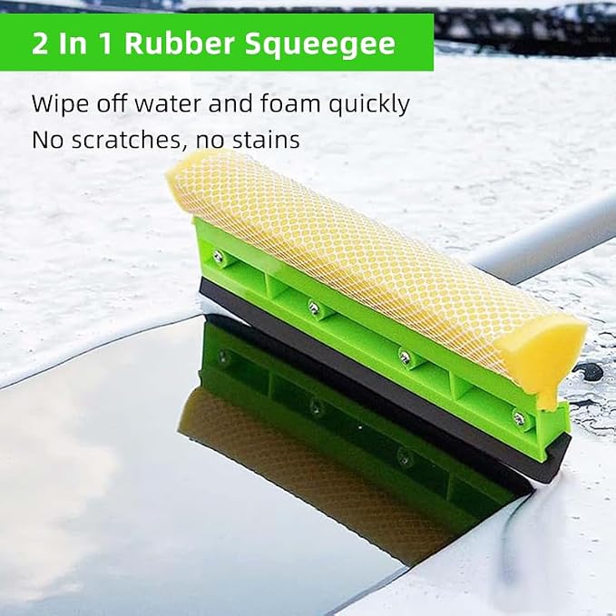 2 Pack 62" Car Wash Brush with Long Handle, Chenille Microfiber Car Wash Mop Mitt, Scratch-Free Soft Bristles Brush , Windshield Window Squeegee, Car Cleaning Kit Supplies for Car,Truck,SUV,RV,Boat