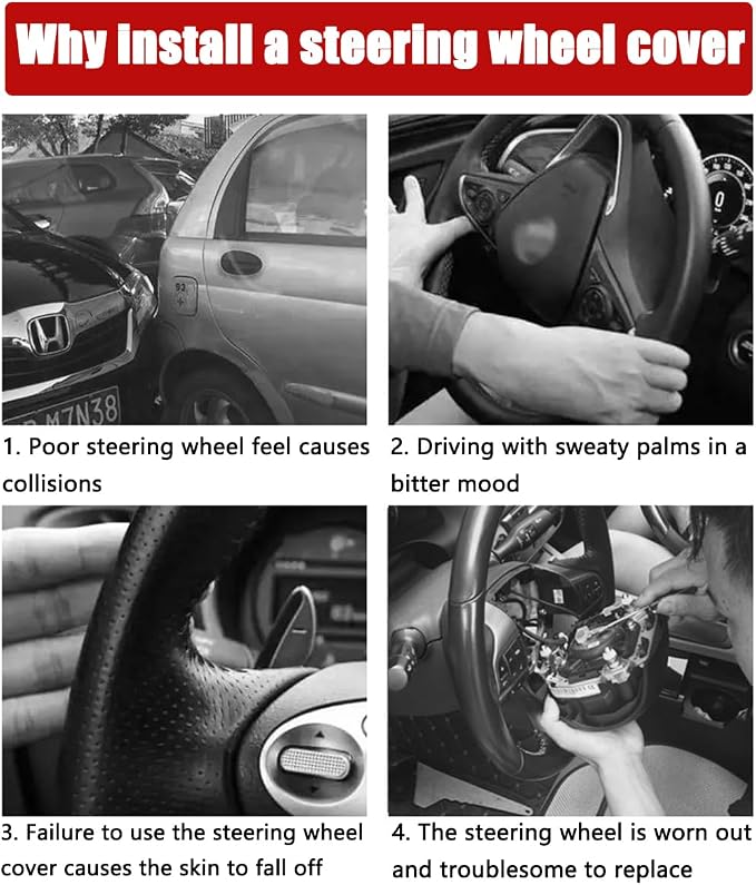 Osilly 15 Inch Car Leather Steering Wheel Cover, Automotive Accessories Elastic Breathable Anti-Slip Soft Wheel Protector Fits Men and Women, Suitable for SUVs, Trucks, Vehicles and RVs (Blue)
