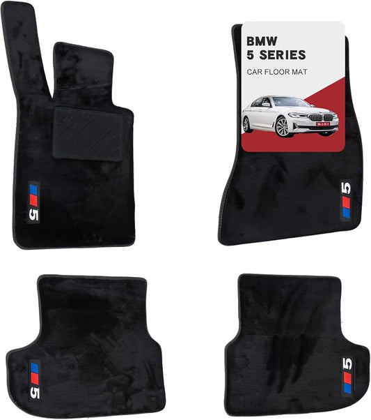 Custom car mats for BMW 5 Series 2018-2023 (530i, 540i, 530e, M550i, 540d) All-Weather Wool Carpet Car Mats, Luminous, Custom Fit, Anti-Slip Full Coverage with Logo