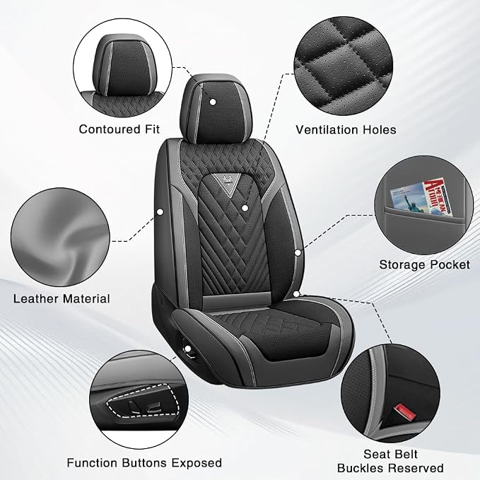 Fit for Toyota Sienna Seat Covers 2001-2026,Premium Leather, 360° Full Protection, Thick Padding & Memory Foam, Waterproof & Stain-Resistant Car Seat Cover Front Set (2 Seat,Gray&Black)