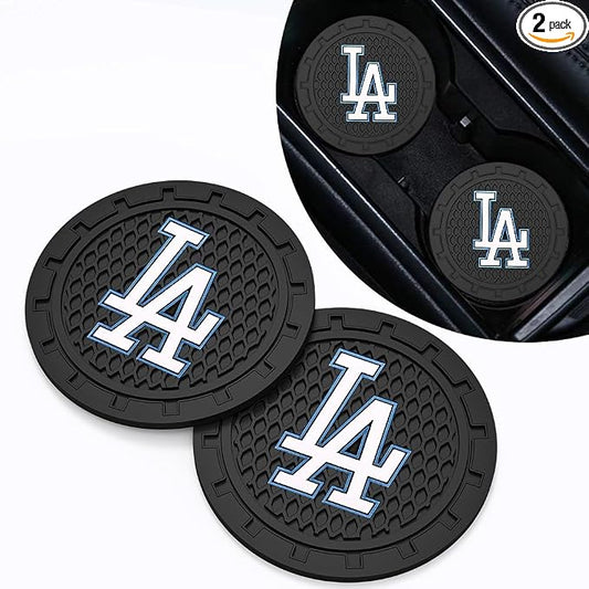 Baseball Fans Car Cup Holder Coasters for LA Dodgers Fans, 2 Pack Dodgers Silicone Non-Slip Cup Mats, 2.75" Car Cup Holder Inserts for Auto Interior