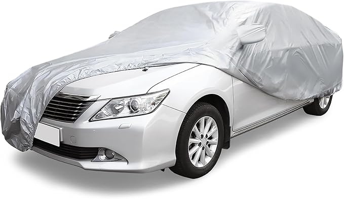 ACROPIX 180T Gray Car Cover Waterproof All Weather Full Exterior Cover Rain Hail Sun Protector Car Cover Fit for Sedan Length 185-189 Inch - Pack of 1