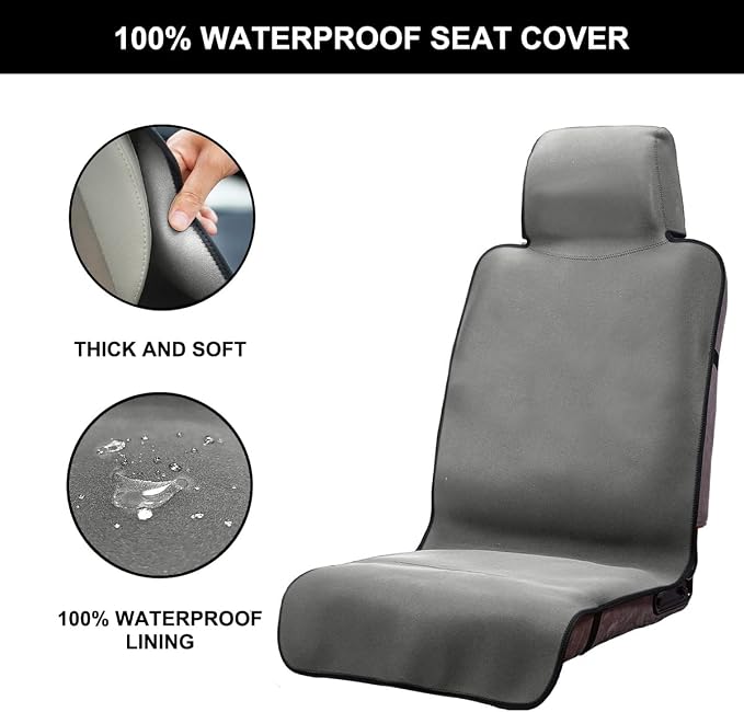 Waterproof Seat Cover, 2pcs Upgraded Sweat Carseat Protector, Perfect for Universal Anti-Slip Car Truck SUV Seat, Ideal for Surfing Yoga Gym Workout, Grey