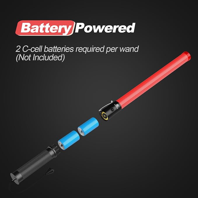 RoadHero 1 Pack Traffic Wand, 21 Inch Led Traffic Control Baton, Safety Light Wands with 2 Flashing Modes, Air Marshaling Signal Wand with Side Clip for Airport, Parking, Car Directing
