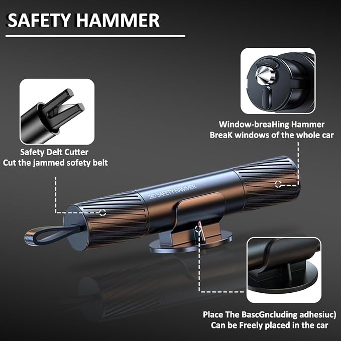 smosun Safehammer - Safe Hammer Glass Breaker Under Water, Car Hammer Seatbelt Cutter Window Breaker Emergency Escape Tool,Safehammer Glass Breaker for New Cars (3PCS Red & Black & Silver)