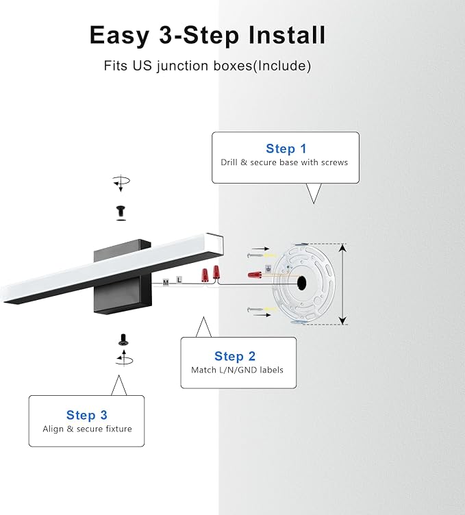 IZORRO Modern Bathroom Vanity Light 40 inch, Rotatable, 32W Dimmable Led Bathroom Light Fixture Over Mirror, Black Vanity Light Bar (Cool White 6000K)