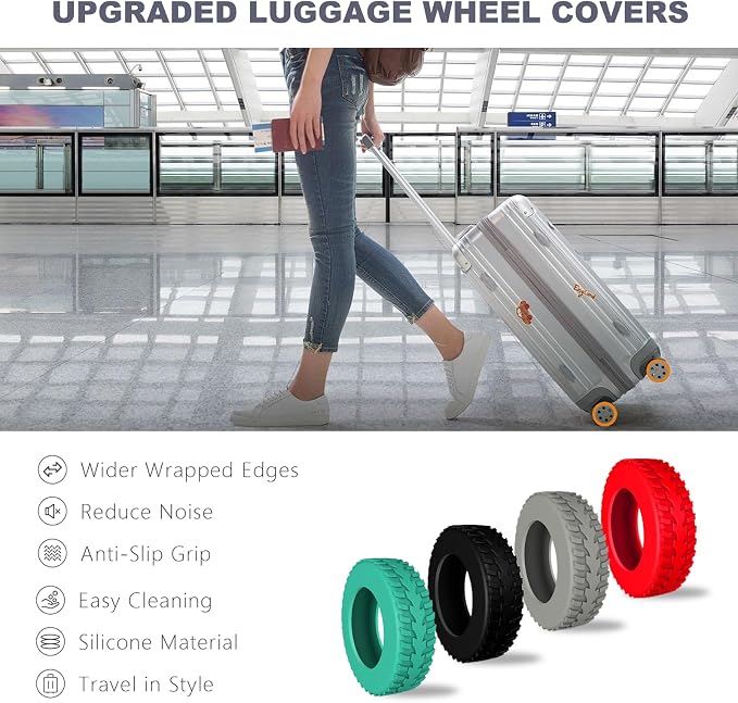 8Pcs Luggage Wheel Covers for Suitcase Wheels Protective,Peacock Green | Silicone covers for 2.0-2.4 in exposed wheels;Wear-resistant & anti-noise silicone covers.Easy to install and rinse.