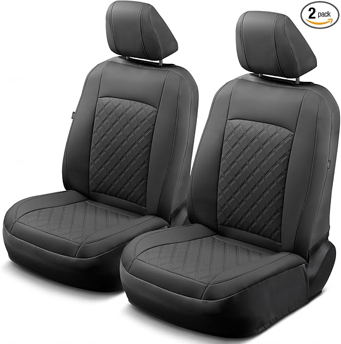 GIANT PANDA 2PCS Front Car Seat Cover for Toyota Rav4 Camry Highlander Corolla Prius Corolla Cross Venza Avalon, Faux Leather Bucket Seat Covers (Black)