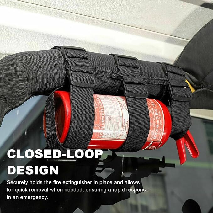 Ohleats Roll Bar Fire Extinguisher Holder, Adjustable Fire Extinguisher Mount Strap with American Flag Pattern, Car Accessories Fixed Belt for Wrangler JK JKU TJ CJ Gladiator (Black-2PCS)