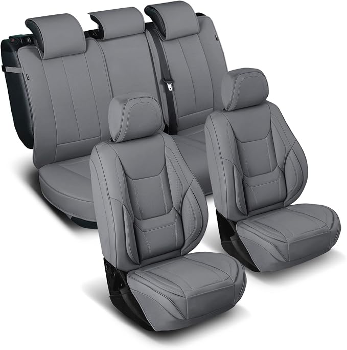 Coverland Custom Truck Car Seat Covers Full Set for [2005-2021 Frontier Crew, King Cab] - Protector Car Seat Cover Water Resistant Leather Memory Form Back Support Seat Cushion [Full Set-Dark Gray]