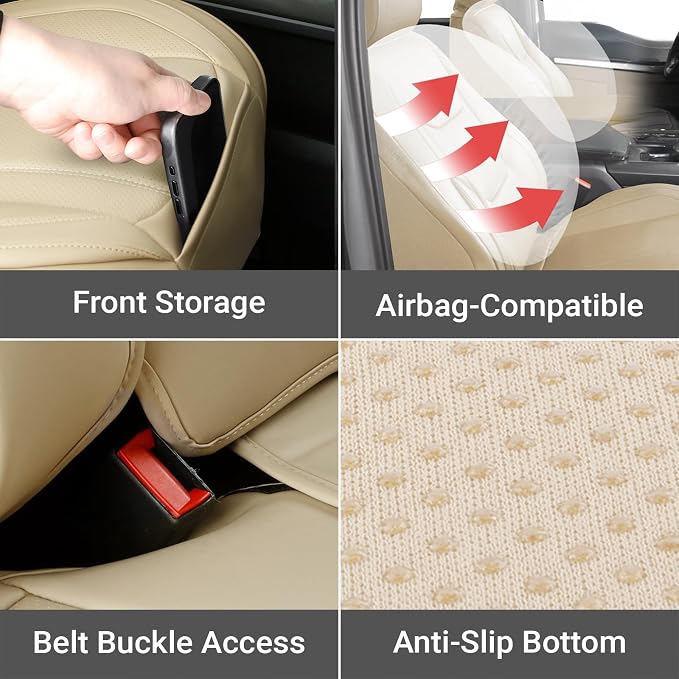 Coverland Custom Truck Car Seat Covers Full Set for [2014-2018 Chevy Silverado 1500 Crew Cab Bucket Seats] - Protector Water Resistant Leather Memory Form Back Support Seat Cushion [Full Set-Beige]