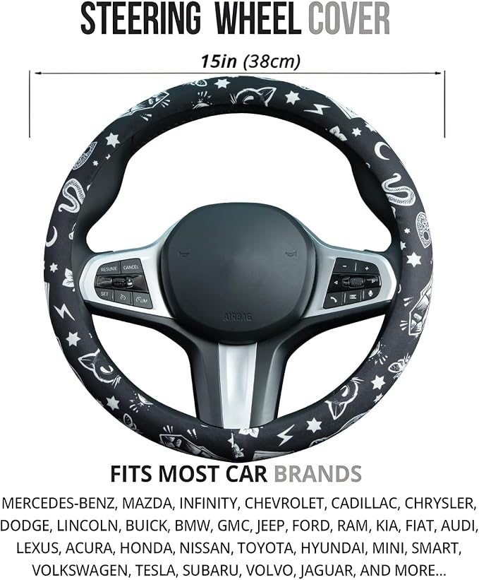 Magic Witch Steering Wheel Cover Auto Steering Wheel Protector, Anti-Slip, Breathable, Absorbing Sweat, Universal Car Accessories 14.5–15 inch,Fit for Most Car, Trucks, SUV