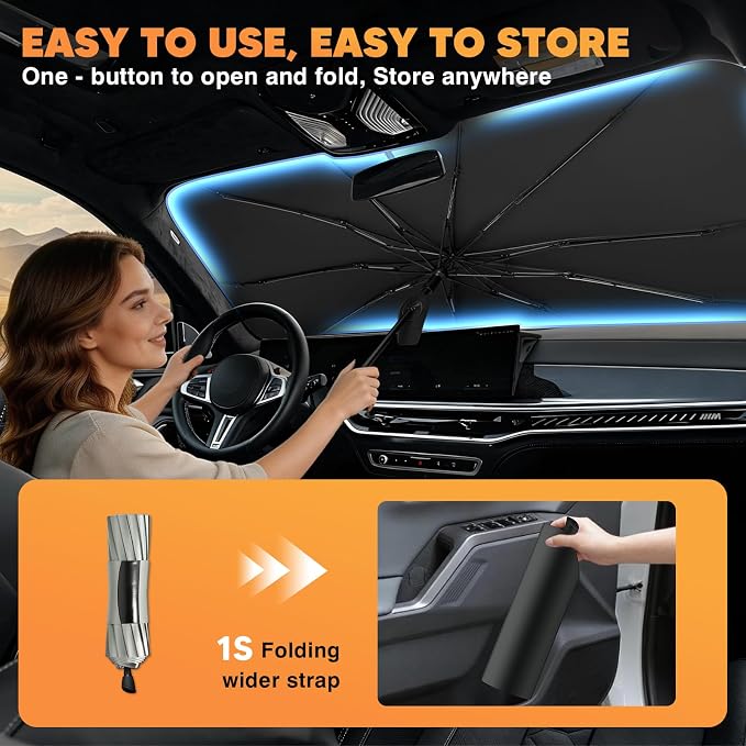 KUST Sun Shade Umbrella for 2023-2026 Honda CRV CR-V CR V | Custom Fit Windshield Sunshade | Foldable Sunshade with Bendable Handle | Blocks Heat & UV Scratch Resistant Keep Your Car Cool Sunshield