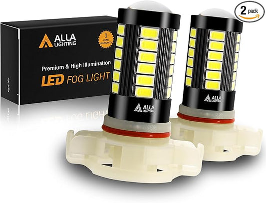 Alla Lighting Super Bright 5202 PS19W LED Fog Light Bulbs PS24WFF 5201 DRL, 6000K Xenon White 2800Lms 12V Replacement 5730 33-SMD LEDs