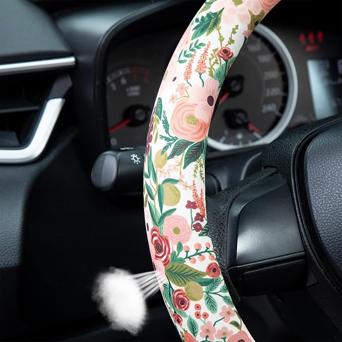 Watercolor Burgundy Flowers Steering Wheel Cover Auto Steering Wheel Protector, Anti-Slip, Breathable, Absorbing Sweat, Universal Car Accessories 14.5–15 inch,Fit for Most Car, Trucks, SUV