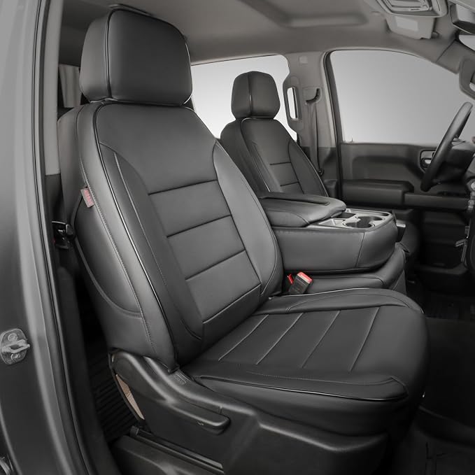 EKR Silverado Seat Covers Custom Fit for 2014-2018 Chevrolet Silverado 1500/ HD/LD RegularCab/DoubleCab/CrewCab 1st Row Only,Faux Leather (Black)