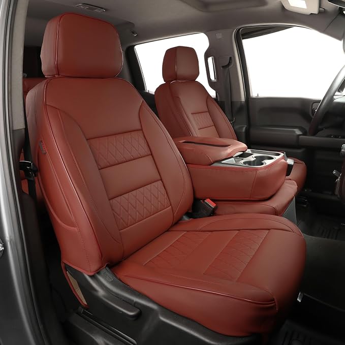 EKR Silverado Seat Covers Custom Fit for (DoubleCab) 2014-2018 Chevrolet Silverado 1500 WT/LS & 2015-2019 HD WT,2DR,Rear Bench Seat No Armrest,Faux Leather (Burgundy)