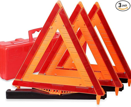 CARTMAN 3PK DOT Warning Triangles with Empty Base & Storage Case | No pre-filled sand, fill sand yourself for stability, high visibility reflectors meet US FMVSS 571.125 safety specs