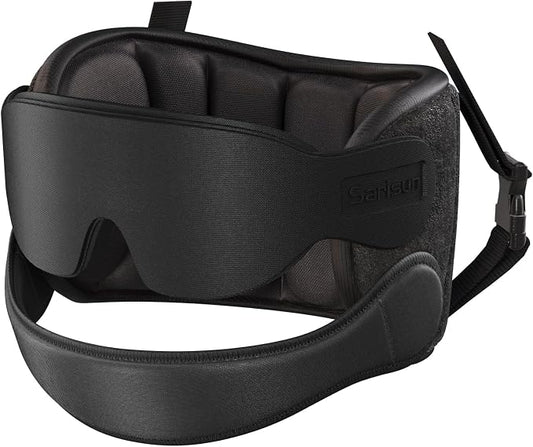 SARISUN Airplane Pillow Combo with Chin Strap, Travel Pillows for Airplanes with Sleep Eye Mask, Plane Pillow for Long Flights, Car Road Trip, 360° Headrest, Stop Bobblehead, Black