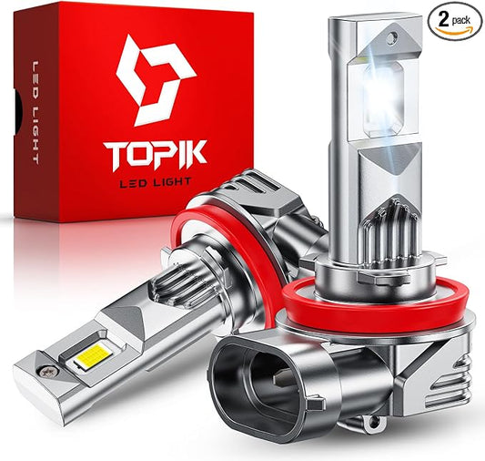 TOPIK H11/H8/H9 LED Bulbs 42,000LM Super Bright 6500K Cool White | 900% Brighter Than Halogen, 1:1 Same Mini Size, Plug & Play, CANbus Ready, 2PCS