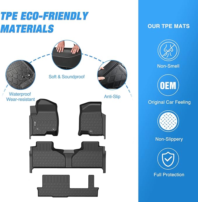 Nilight TPE Floor Mats for Chevy Tahoe GMC Yukon Cadillac Escalade | Bench Seat Only 2021 2022 2023 2024 2025 2026 All Weather Custom Fit Heavy Duty Floor Liners