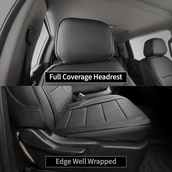 EKR Silverado Seat Covers Custom Fit for (Double Cab) 2014-2018 Chevrolet Silverado 1500 & HD 2500/3500 LT/LTZ/Custom,Leather Car Seat Cover Full Set,Faux Leather (Black)