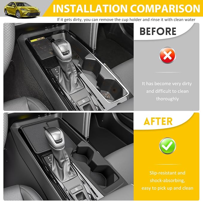 Cup Holder for 2025 2026 Toyota Camry Center Console Cup Holder Insert with Wireless Charging Mat Cupholder Organizer Coaster Liner for 25 26 Camry Interior Accessories Black